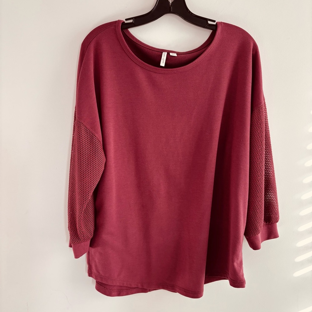 LIVE WELL Lifestyle Mesh Sleeve Sweatshirt Pullover Top Burgundy Wine Size L